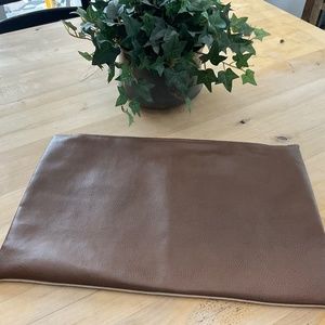 LINEN AND IVORY FAUX LEATHER PILLOW CASE